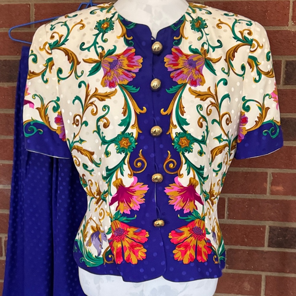 Maggy London Vintage Floral Print Jacket/Top 100% Silk - Picture 2 of 9